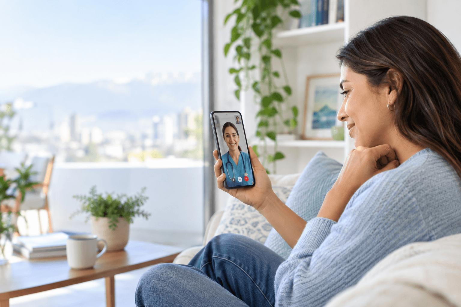 Paciente realizando una atención online con una profesional de salud