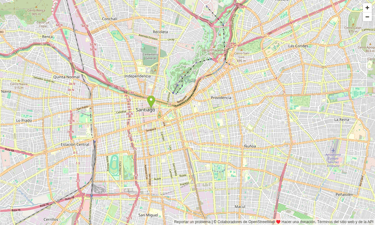 Mapa real de Santiago utilizado para representar la atención domiciliaria